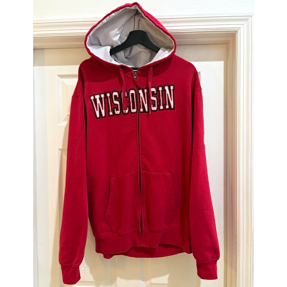 Campus Heritage Wisconsin Badgers Red Full Zip Hoodie Sweatshirt Men's XL